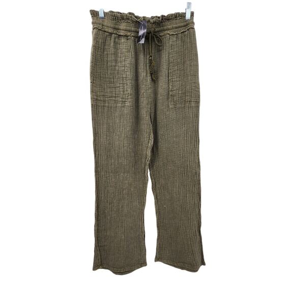 New NWT South Moon Under Promesa Olive Green Seer Sucker Pull On Pants Medium - Picture 1 of 8
